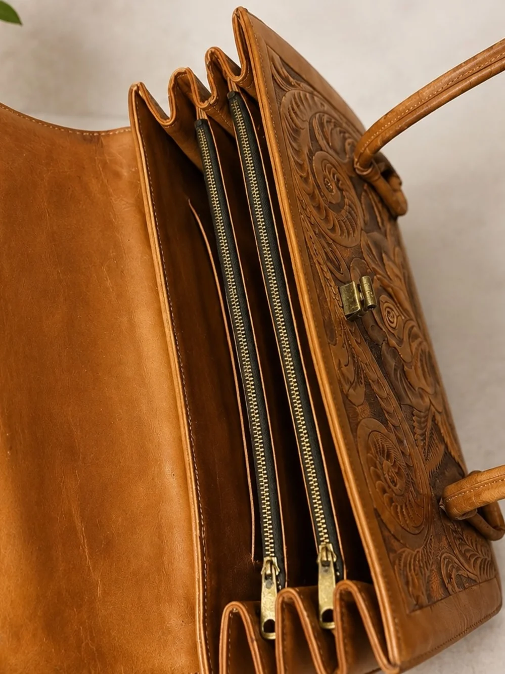 Vintage Handmade Real Calf Hair Leather Purse Bag Floral Mexico Boho Western